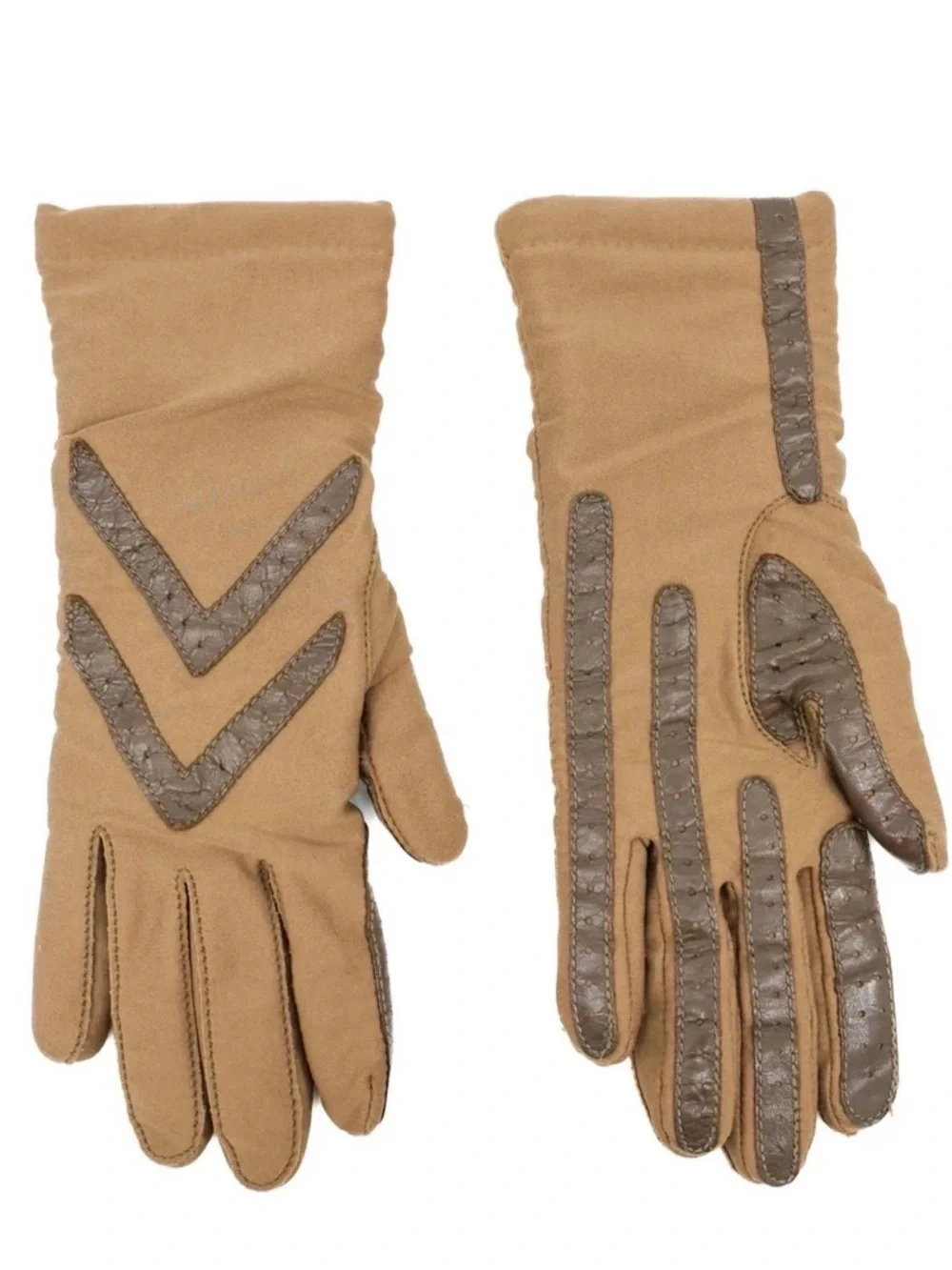 Tan Leather-Trimmed Gloves Vintage Isotoner Aris Women's Driving 🧤 - Picture 1 of 4